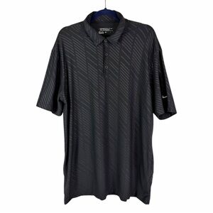 Nike Golf Tour Performance Dri-Fit Black Embossed Triblade Polo Shirt Sz Large